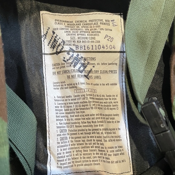 Military Baggy  Chemical Protective Carbon Sphere Class Woodland Camo SuitSize M - Picture 5 of 9